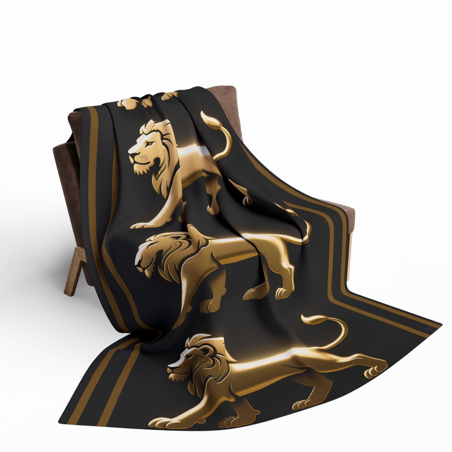 Gold Lion Stripe Fleece Blanket — Regal Black & Gold Cozy Throw