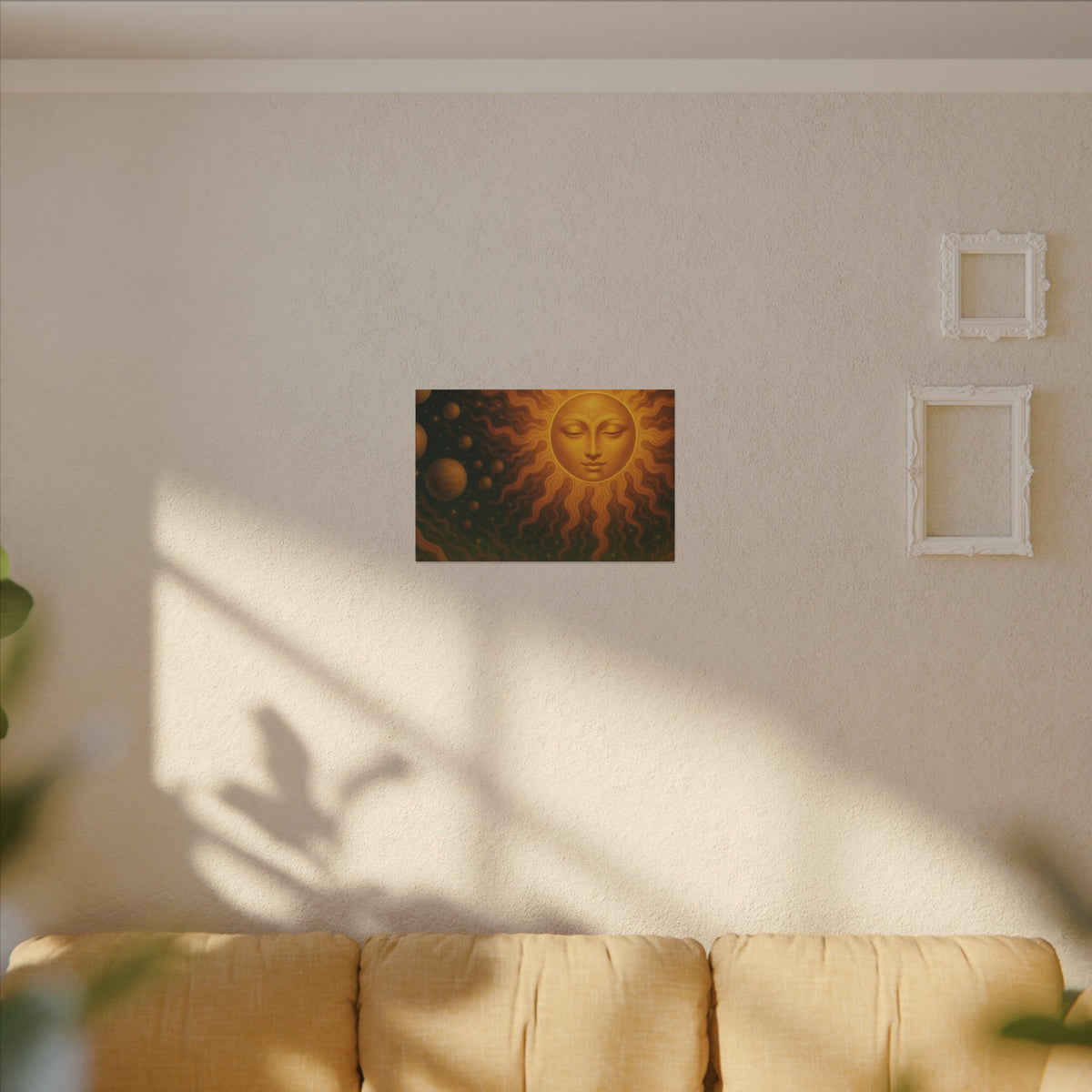 Golden Sun Face Canvas Art — Mystical Solar Wall Decor by Grace Canvas Shop