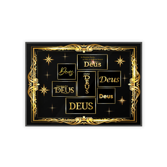 Deus Black and Gold Poster in Wooden Frame