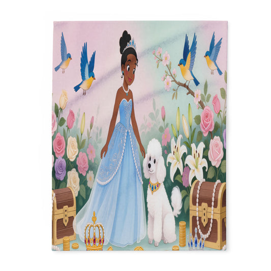 Princess & Poodle Fleece Blanket — Fairy Tale Floral Kids Throw by Grace Canvas Shop