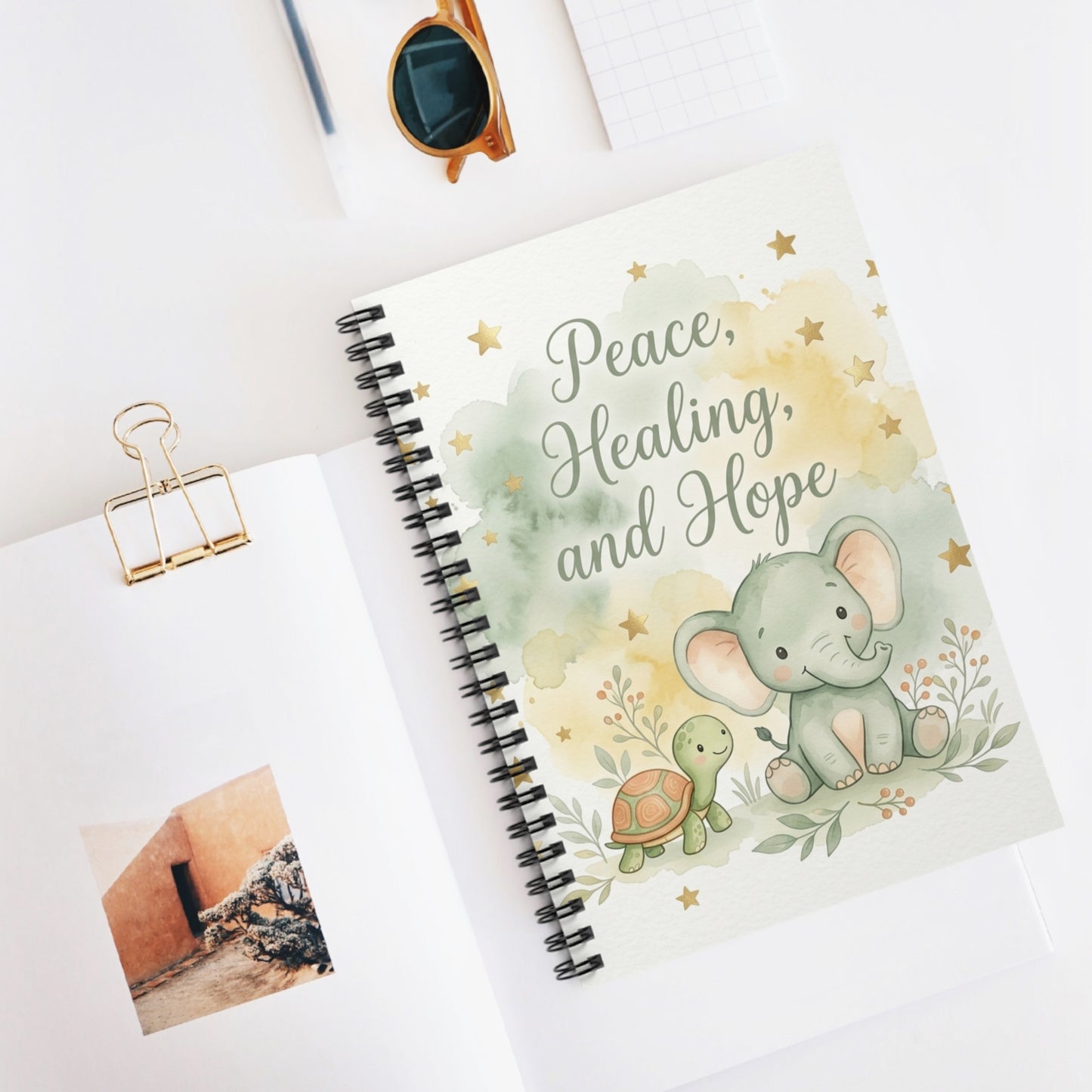 Peace, Healing and Hope Spiral Notebook — Cute Elephant & Turtle Ruled Journal