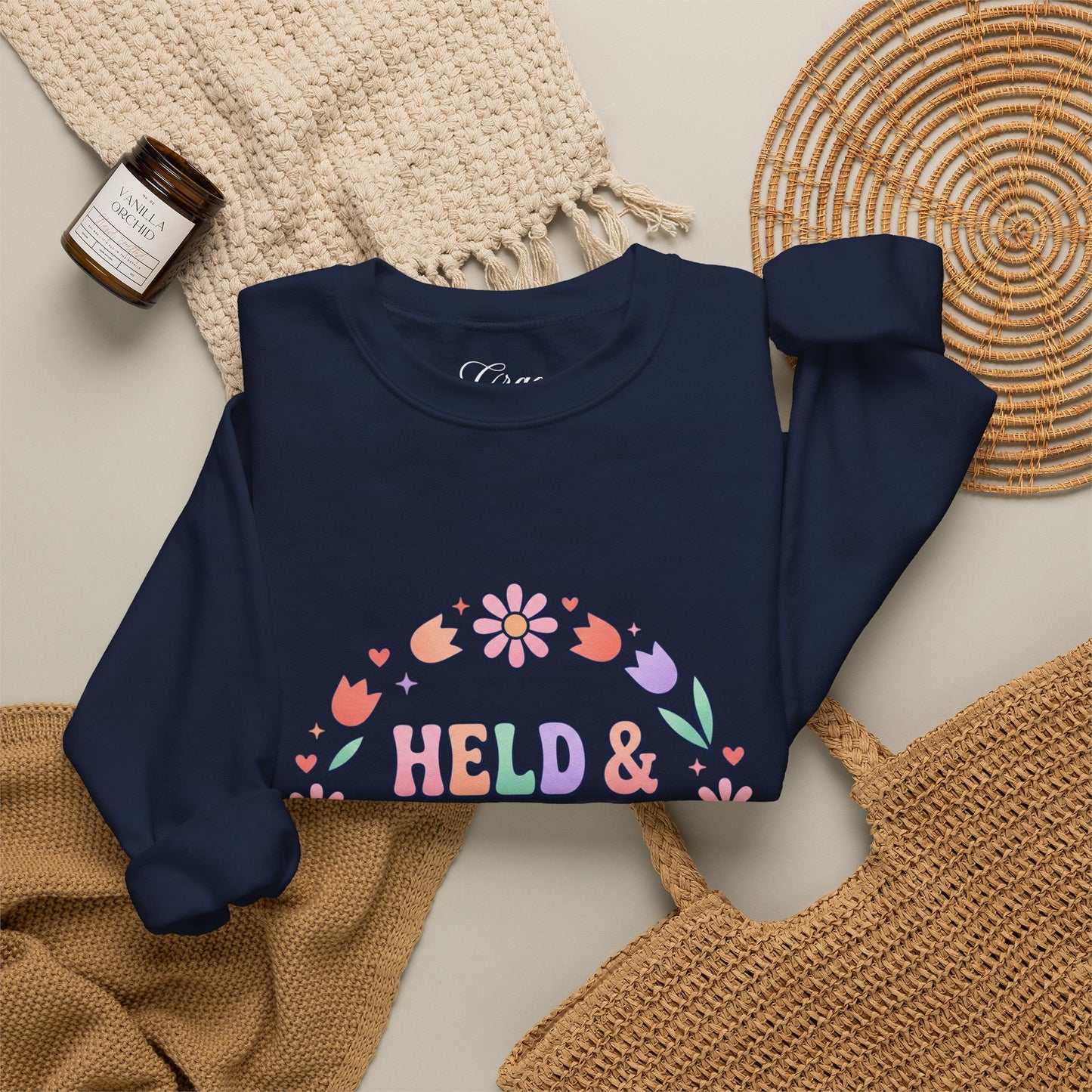 Held & Hopeful in Jesus Sweatshirt | Colorful Pastel Christian Encouragement
