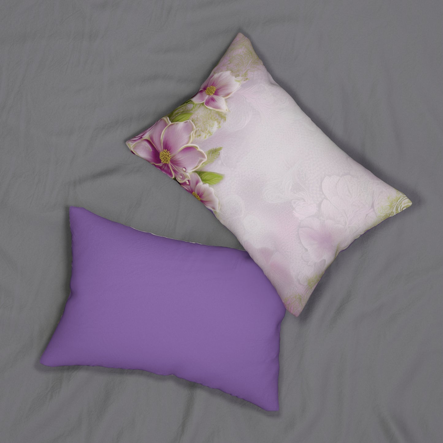 Floral Lavender Lumbar Pillow — Soft Pink Blossom Decorative Accent