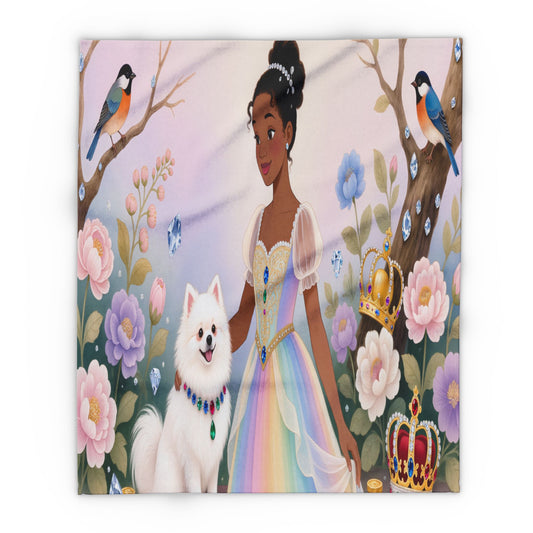 Princess & Pomeranian Fleece Blanket Cozy Throw by Grace Canvas Shop