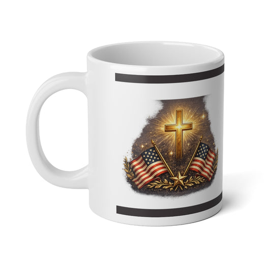20oz Patriotic Cross & American Flag Jumbo Mug by Grace Canvas Shop