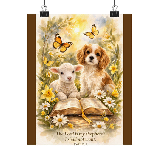 Lamb and Dog Psalm 23:1 Poster by Grace Canvas Shop