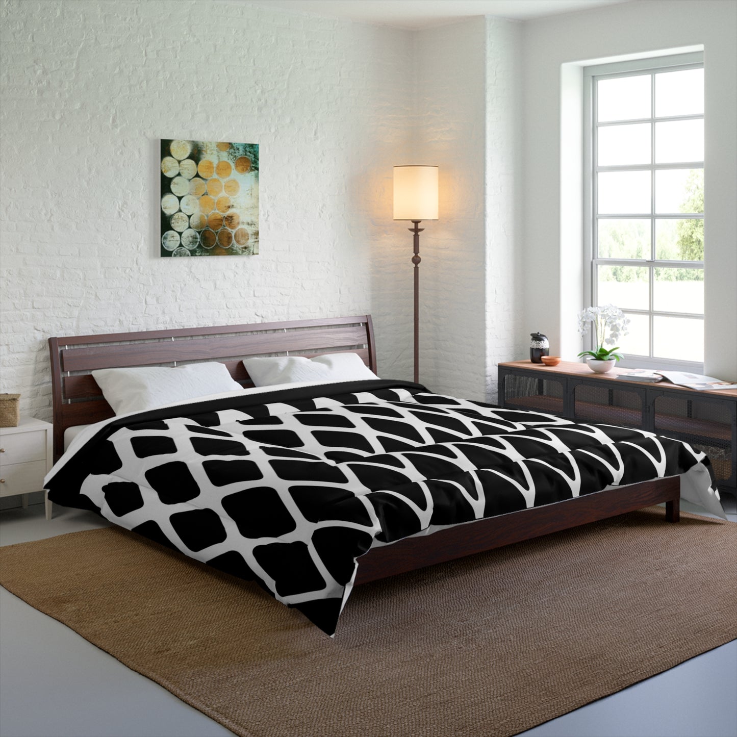 Black & White Lattice Comforter - Bold Geometric Modern Bedding
