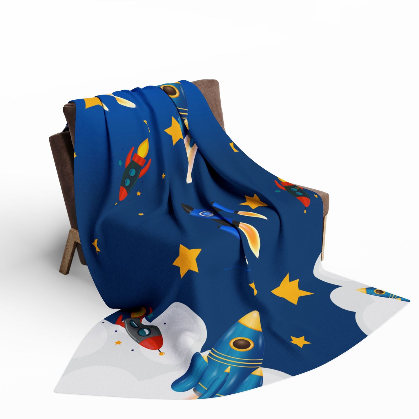 Rocket Ship Fleece Blanket — Kids Space Stars Throw for Nursery & Sleepovers