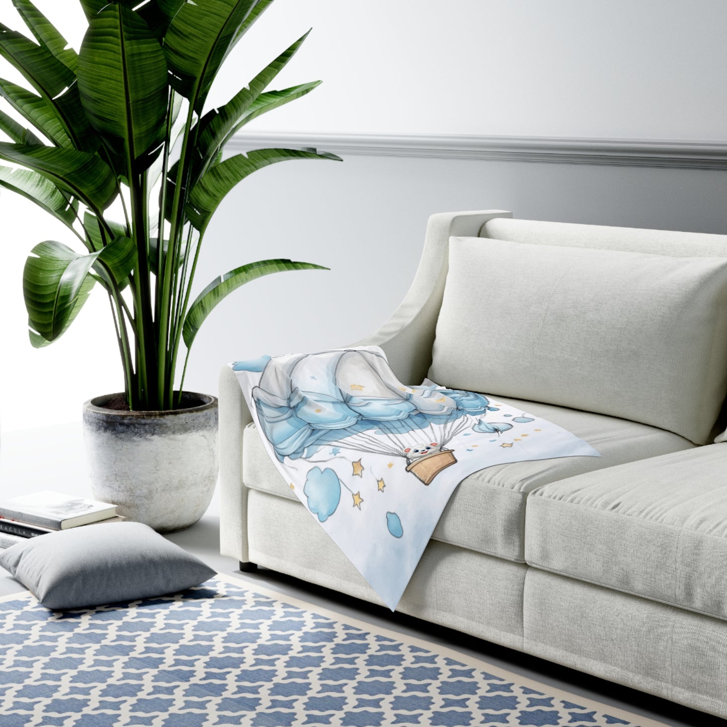 Hot Air Balloon Baby Swaddle Blanket – Blue Cloud Nursery Wrap by Grace Canvas Shop