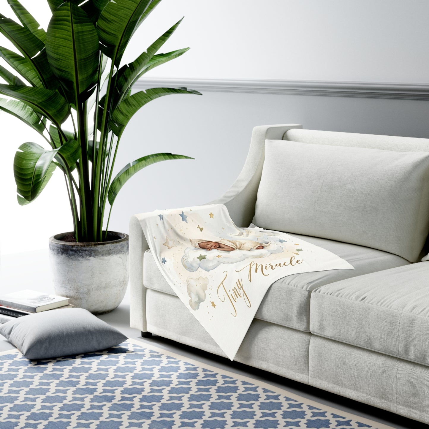 Swaddle Blanket — 'Tiny Miracle' Newborn Sleeping on Cloud Baby Blanket