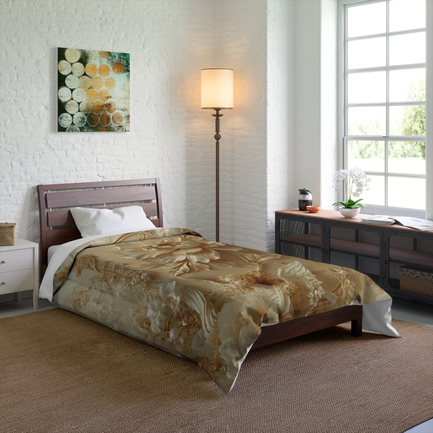 Vintage Baroque Floral Comforter – Elegant Gold Rose Bedding by Printify