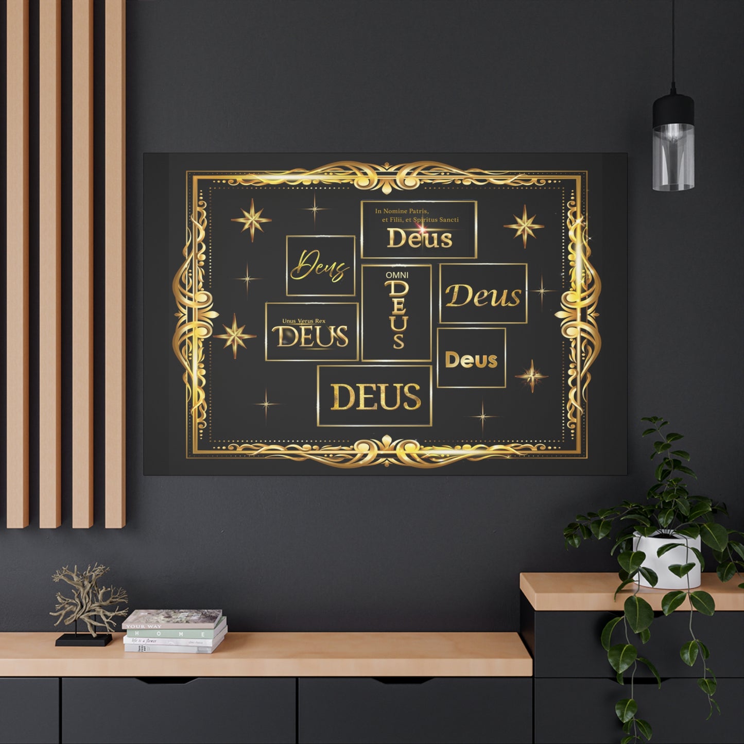 Deus Gold Script Matte Canvas Wall Art Black & Gold Religious Typography