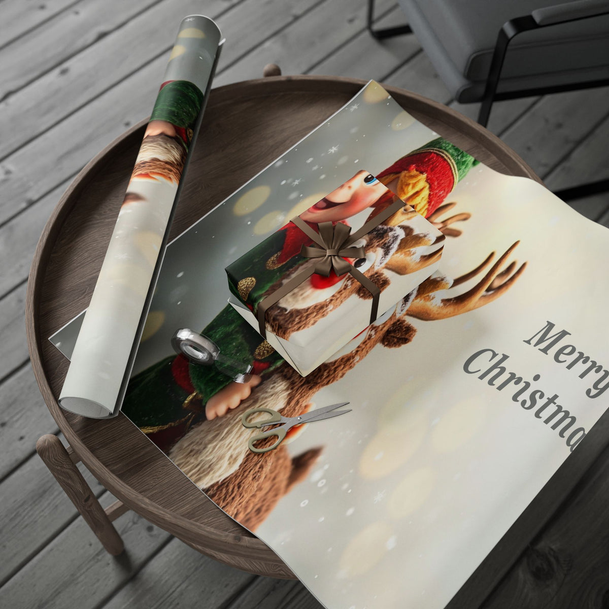 Christmas Elf & Reindeer Wrapping Paper — 'Merry Christmas' Gift Wrap