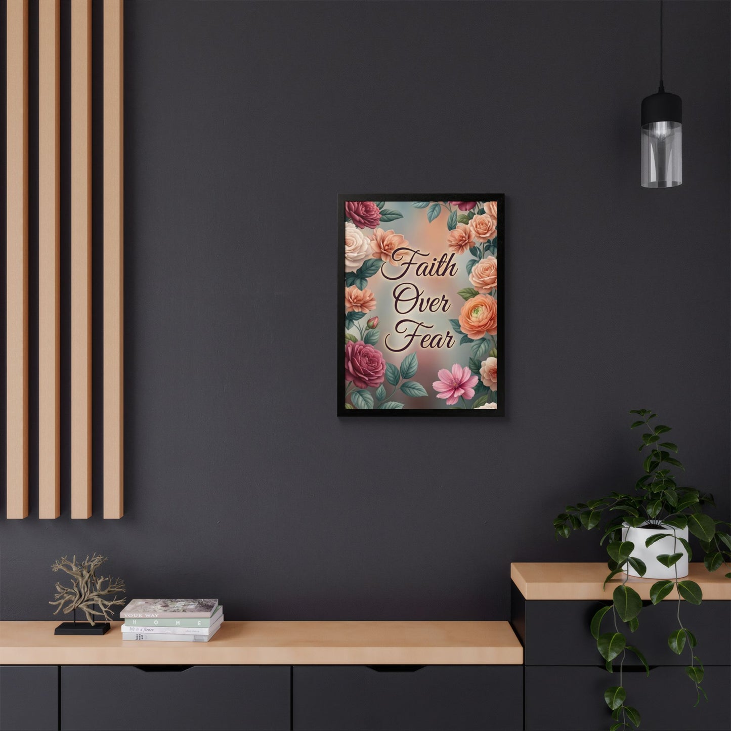 Faith Over Fear Framed Poster = Floral Inspirational Wall Art