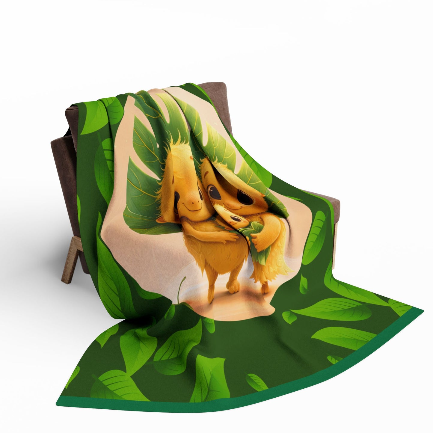 Cute Leaf Sprite Family Fleece Blanket — Cozy Green Nature Throw for Kids & Nursery by Grace Canvas Shop
