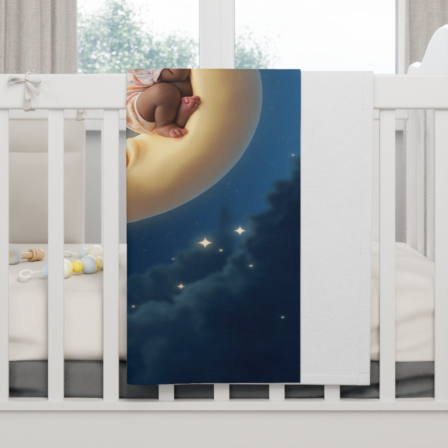 Baby Girl Moon Blanket - Soft Fleece Nursery Throw for Newborns by Grace Canvas Shop