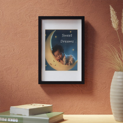 Sweet Dreams Nursery Framed Poster — Baby Moon Wall Art (Black Frame)