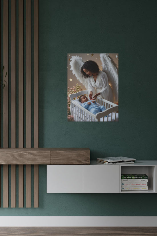 Angel Nursery Satin Poster 2 — Guardian Angel Crib Wall Art (300gsm) by Grace Canvas Shop