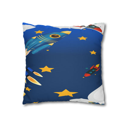 Kids Space Rocket Throw Pillowcase – Blue Stars Galaxy Decorative Pillow Cover by Grace Canvas Shop
