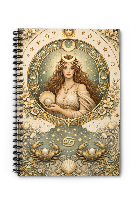 Celestial Cancer Spiral Ruled Journal by Grace Canvas Shop