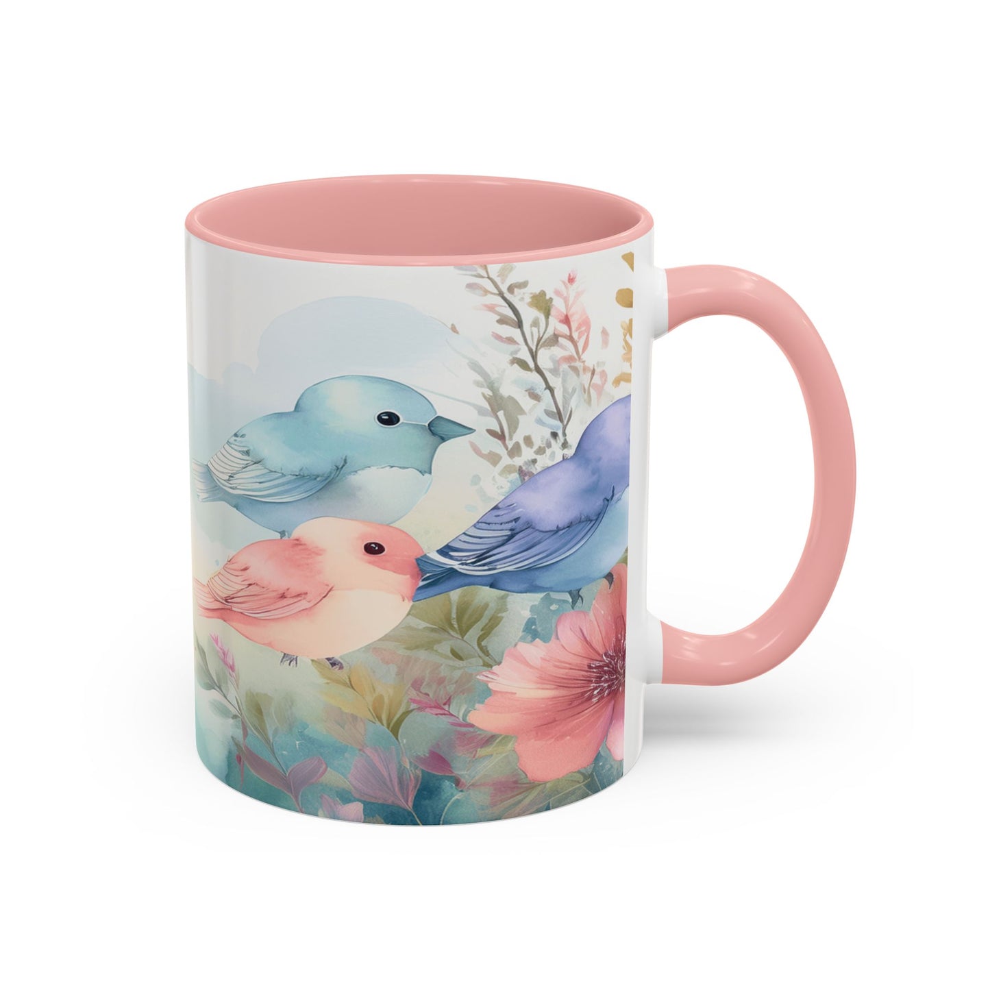 Pastel Bird Coffee Mug — Floral Accent Ceramic Mug (11/15 oz)
