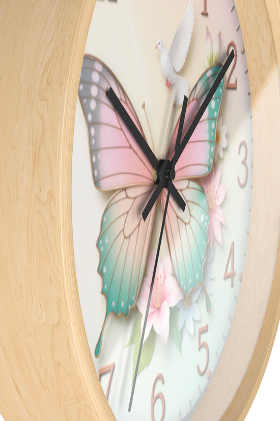 Pastel Butterfly Wall Clock — Floral Dove Decorative Clock for Nursery & Bedroom by Grace Canvas Shop