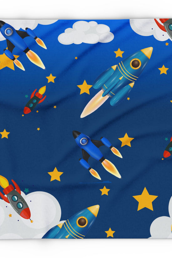 Rocket Ship Fleece Blanket — Kids Space Stars Throw for Nursery & Sleepovers by Grace Canvas Shop