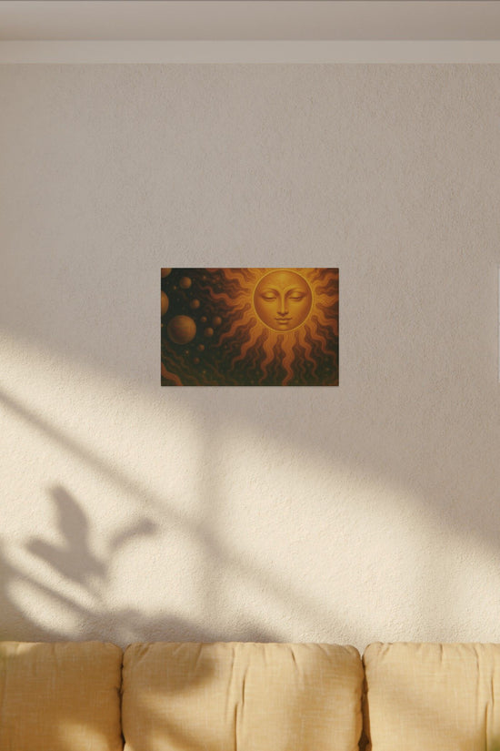 Golden Sun Face Canvas Art — Mystical Solar Wall Decor by Grace Canvas Shop
