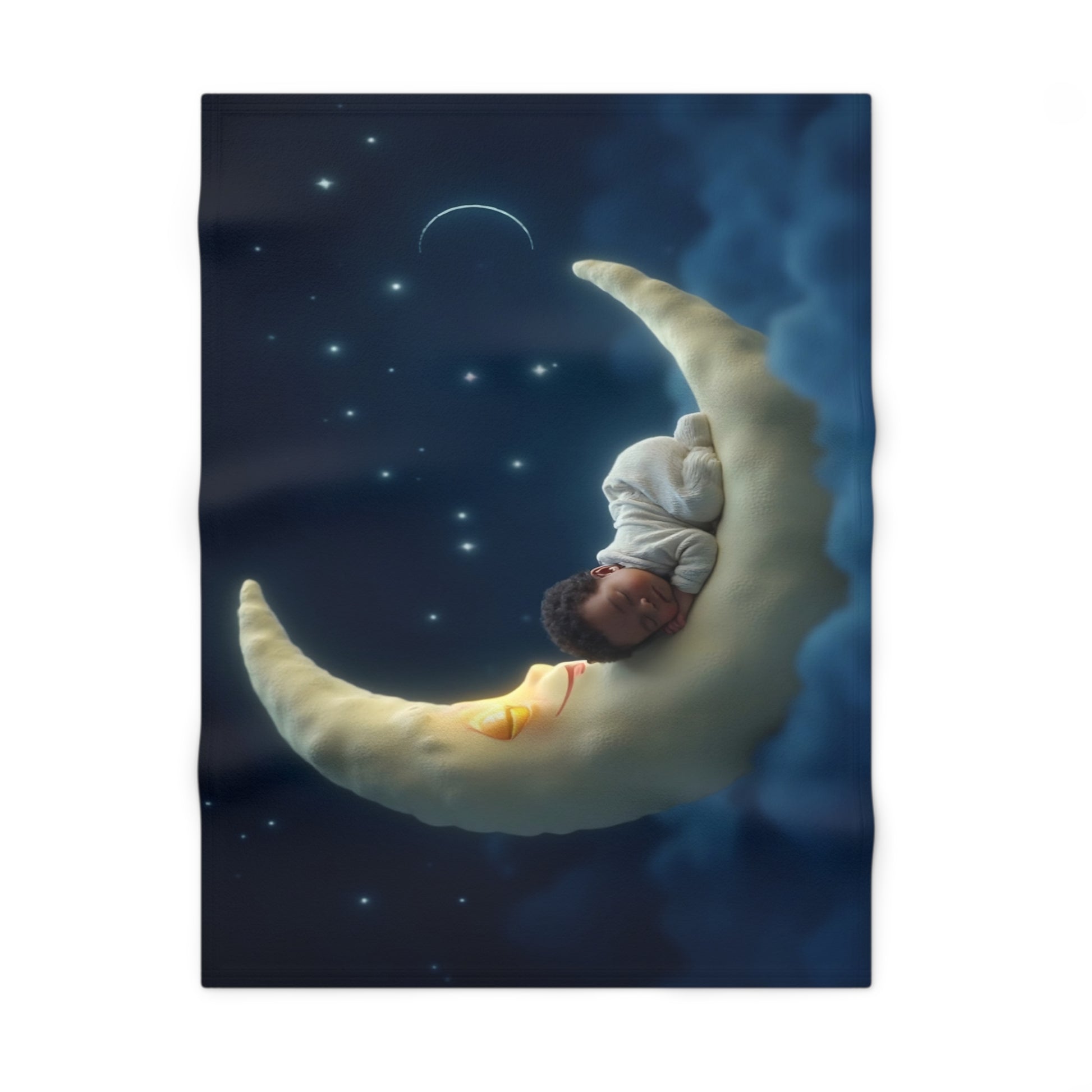 Baby Boy Cute Sleeping Infant on Crescent Moon Fleece Throw by Grace Canvas Shop