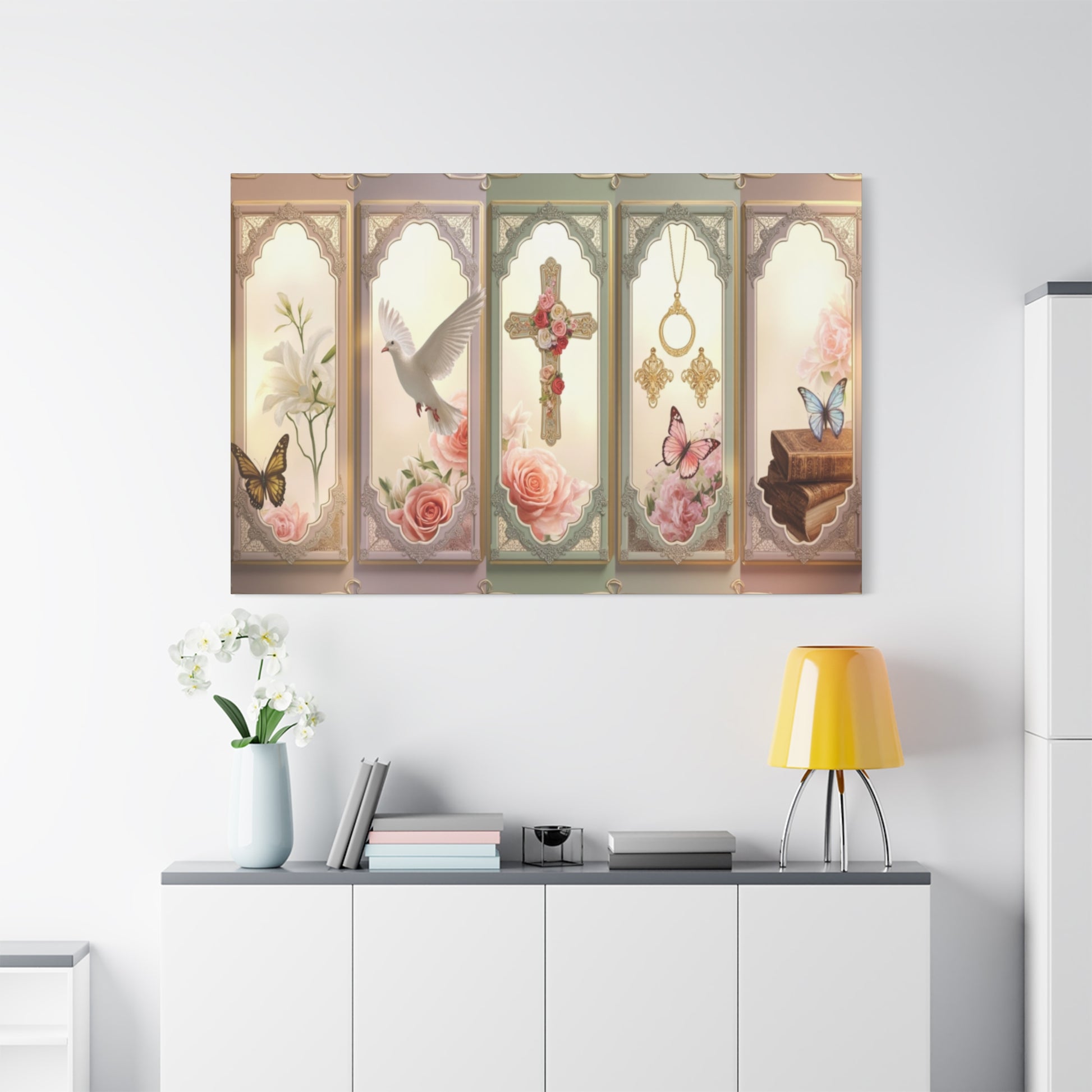 Church Windows Religious Floral Panel Canvas by Grace Canvas Shop