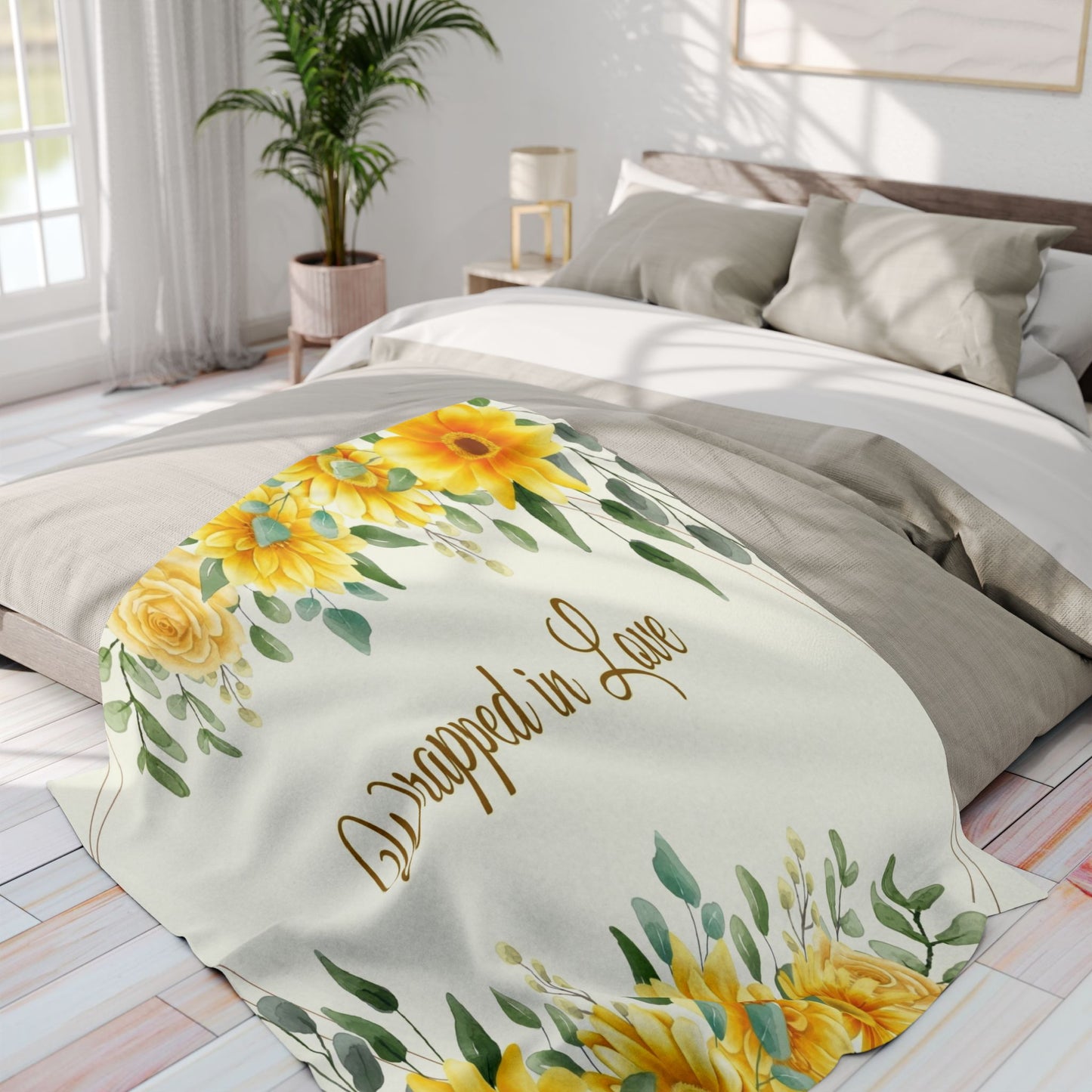 Wrapped in Love Floral Fleece Blanket — Sunflower Cozy Throw