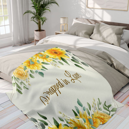 Wrapped in Love Floral Fleece Blanket — Sunflower Cozy Throw