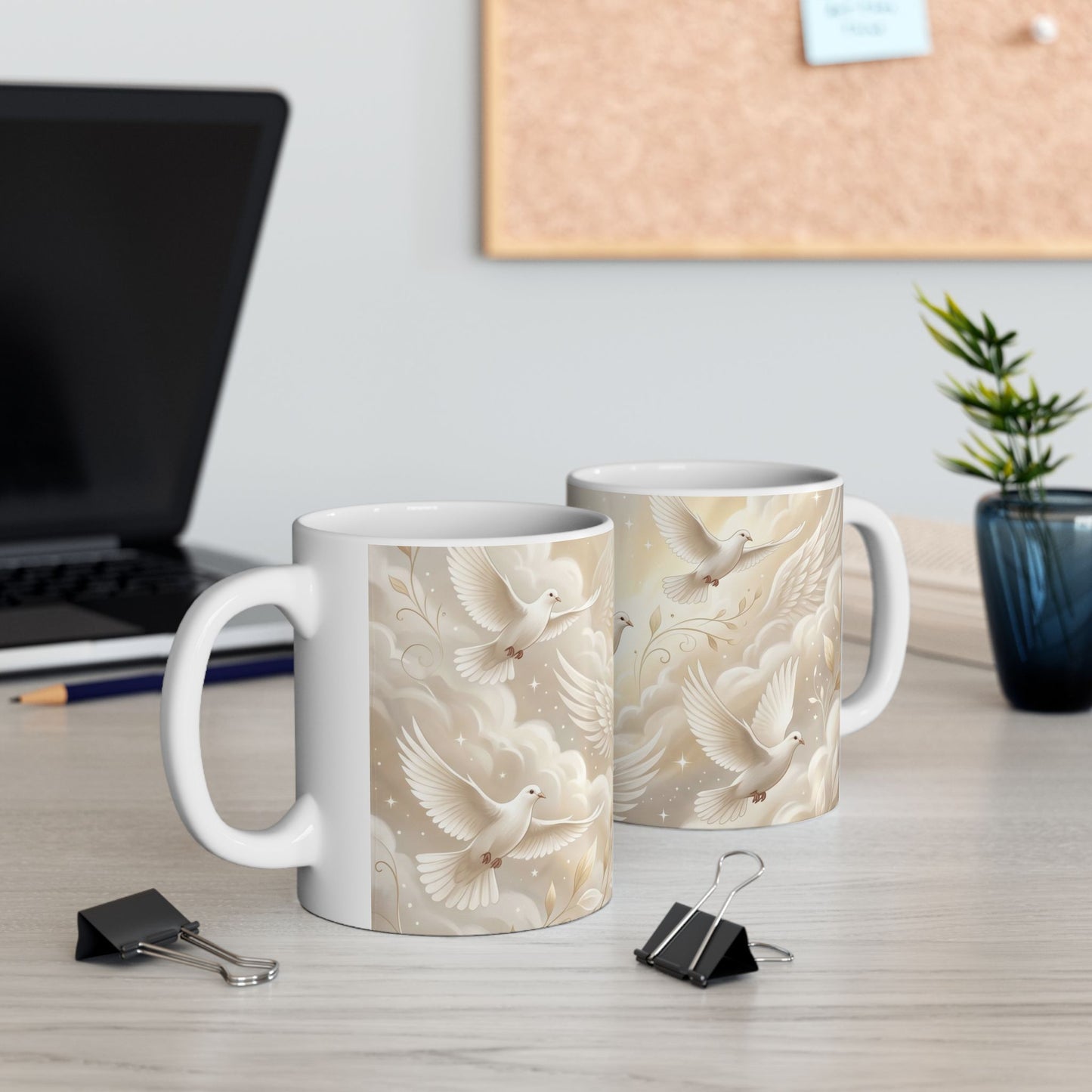 Doves White Ceramic Coffee Mug  (11oz & 15oz)