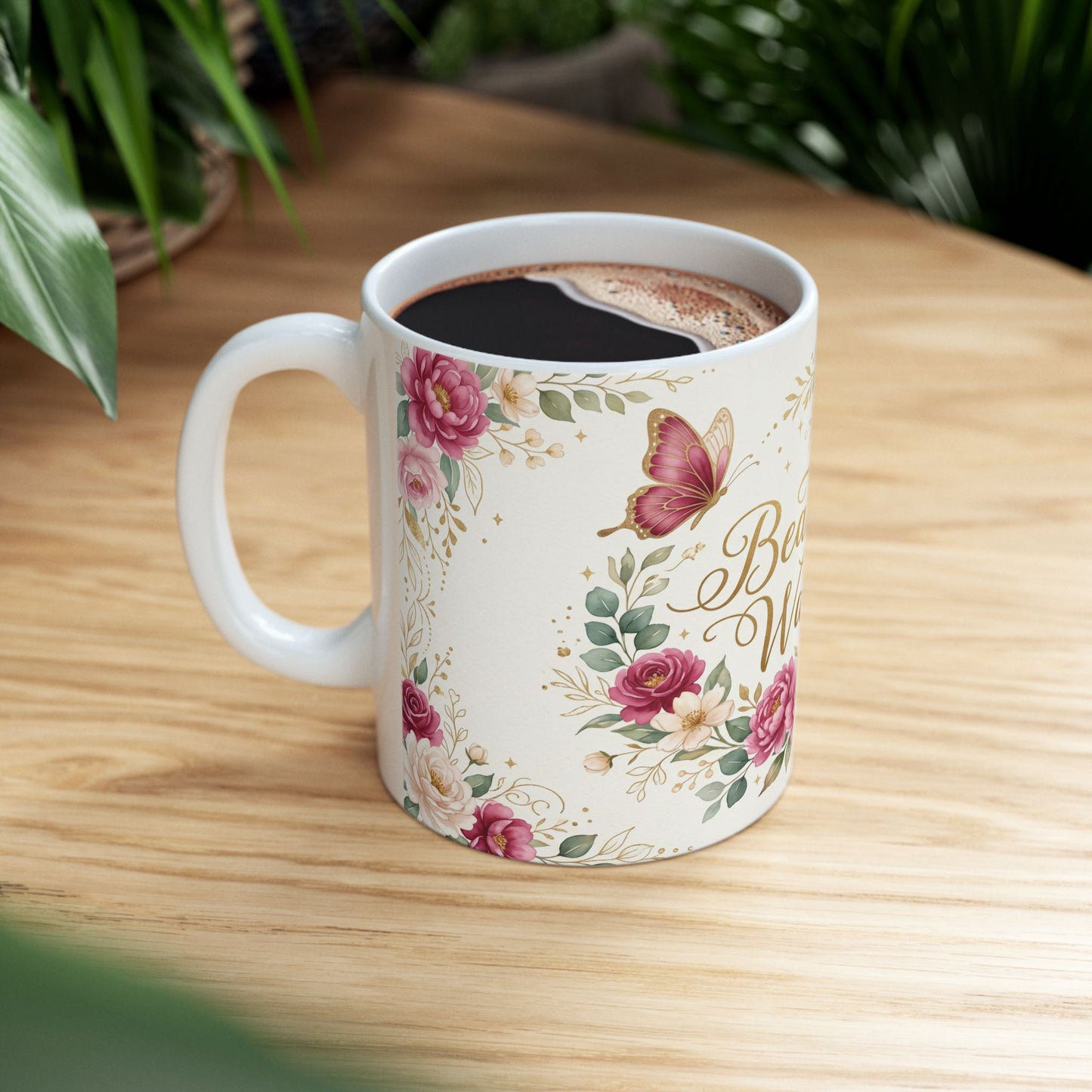 Beautiful Warrior Floral Ceramic Coffee Cup (11oz, 15oz)