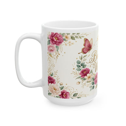 Beautiful Warrior Floral Ceramic Coffee Cup (11oz, 15oz)