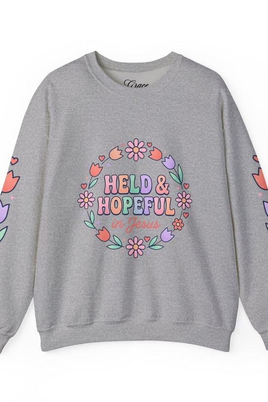 Held & Hopeful in Jesus Sweatshirt | Colorful Pastel Christian Encouragement