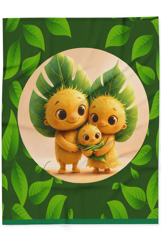 Cute Leaf Sprite Family Fleece Blanket — Cozy Green Nature Throw for Kids & Nursery by Grace Canvas Shop