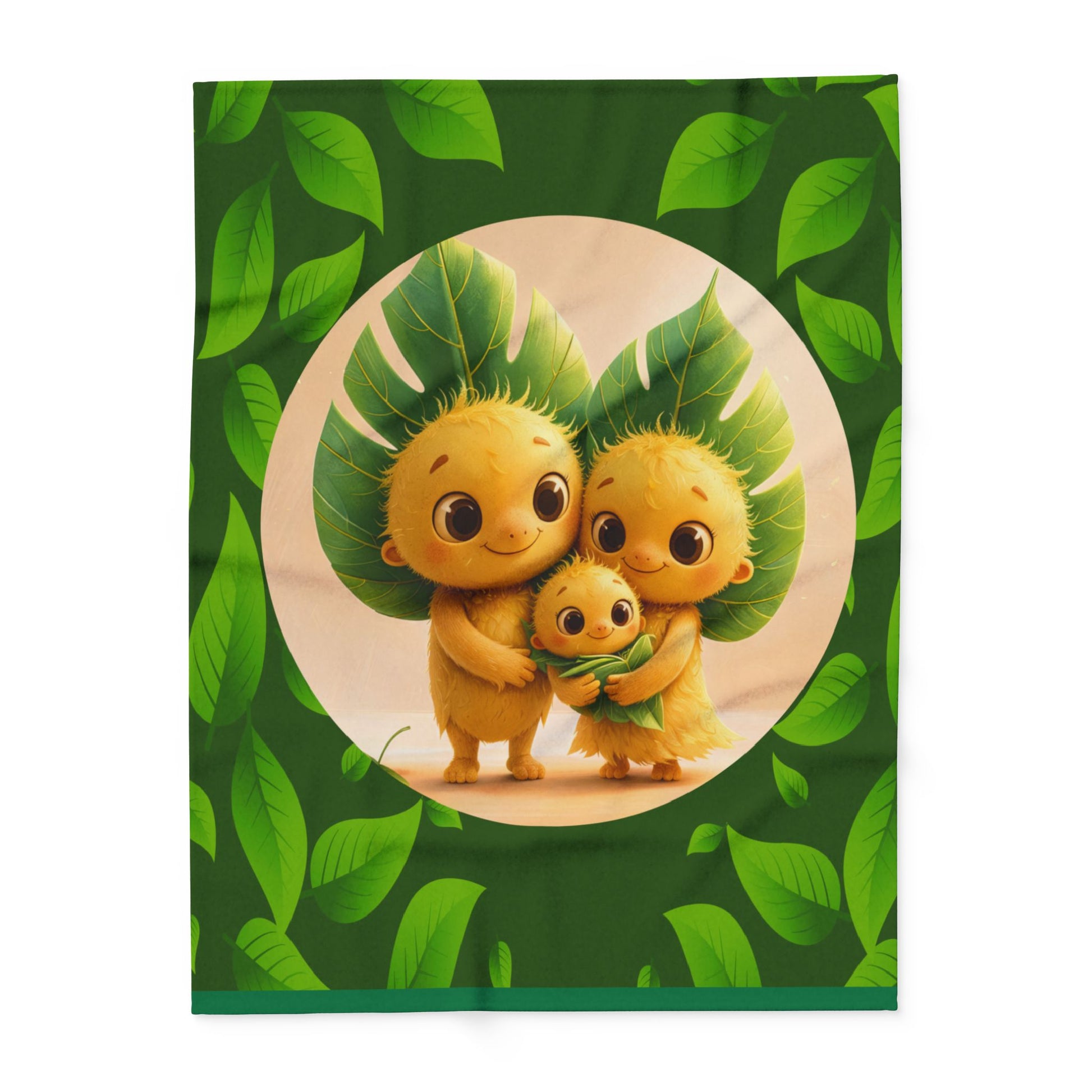 Cute Leaf Sprite Family Fleece Blanket — Cozy Green Nature Throw for Kids & Nursery by Grace Canvas Shop