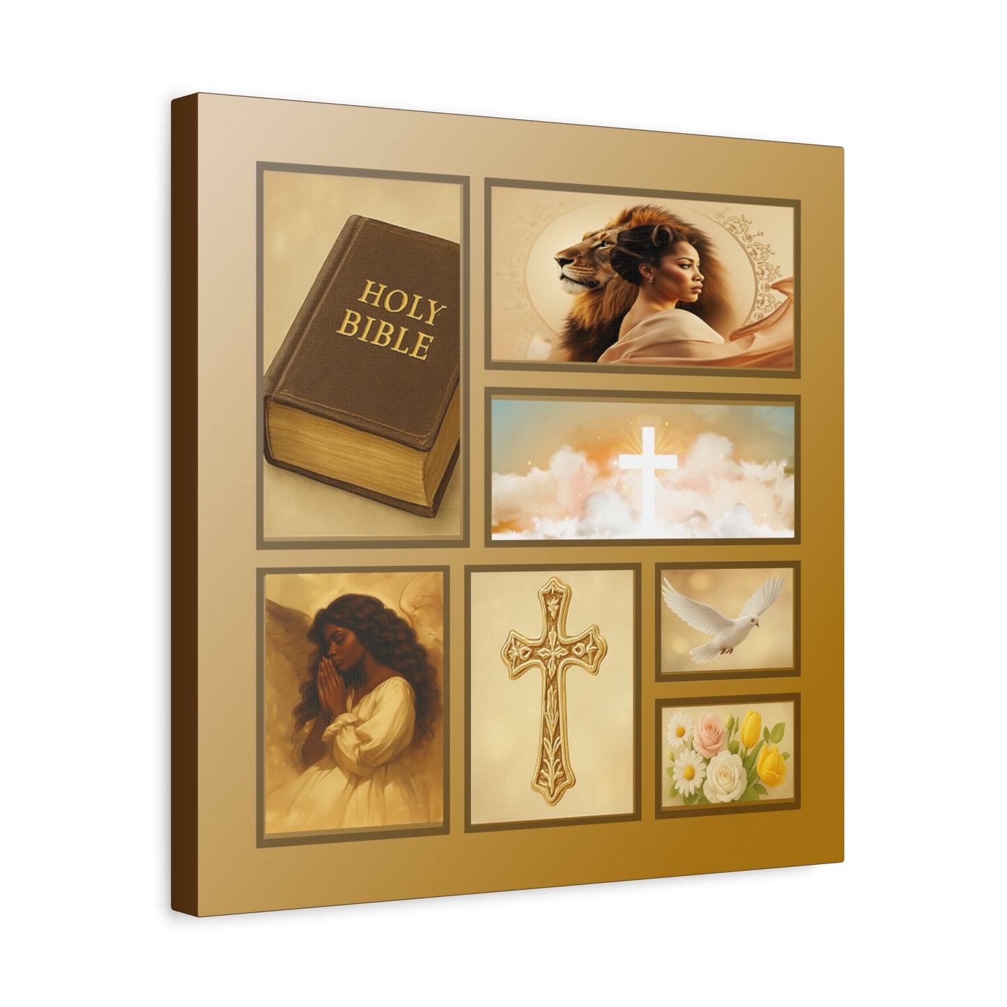 Christian Wall Art Canvas — Bible, Cross & Dove Collage (Matte Stretched 1.25") by Grace Canvas Shop