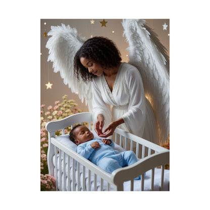 Angel Nursery Satin Poster 2 — Guardian Angel Crib Wall Art (300gsm) by Grace Canvas Shop