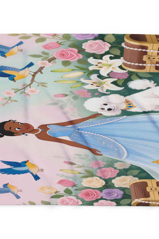 Princess & Poodle Fleece Blanket — Fairy Tale Floral Kids Throw by Grace Canvas Shop