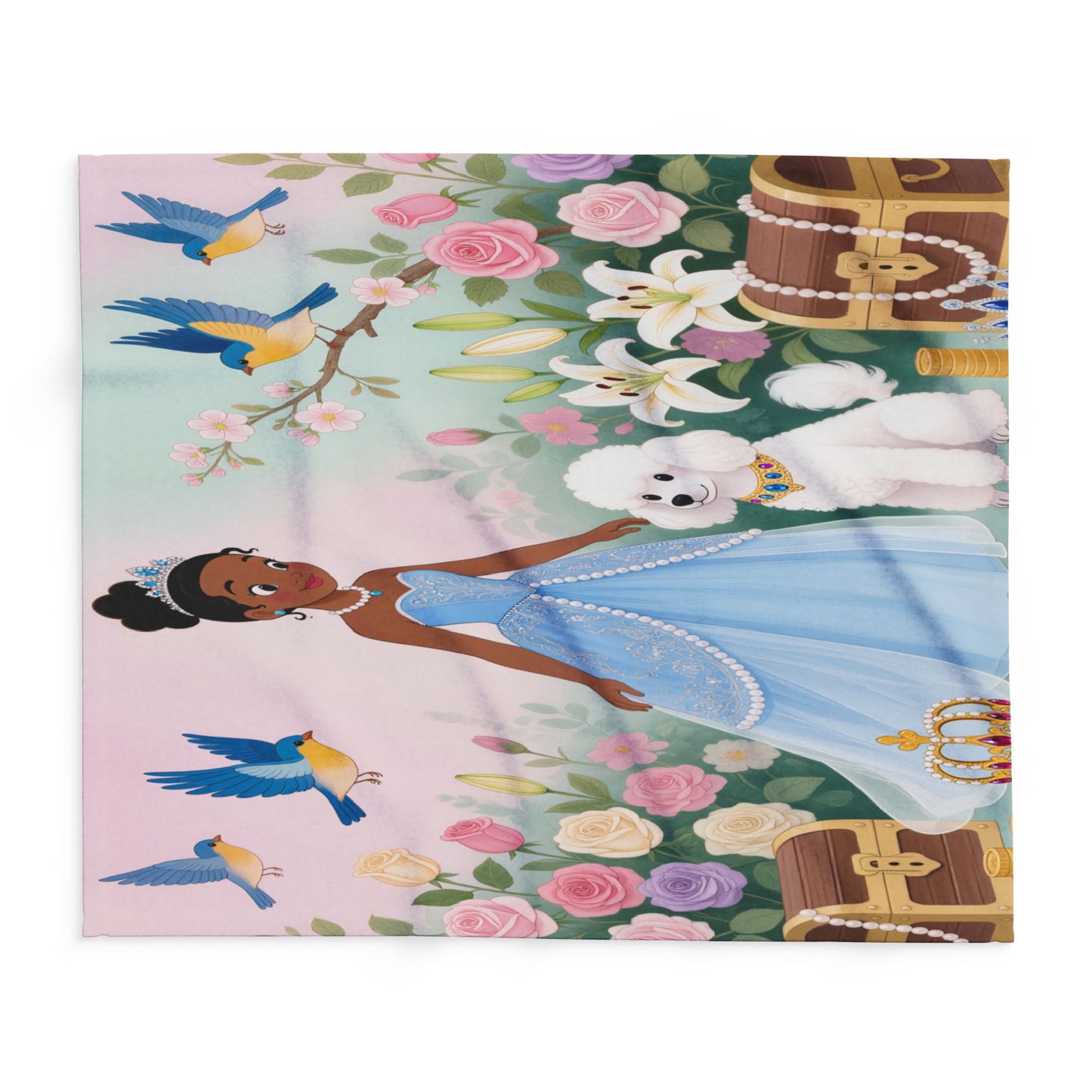 Princess & Poodle Fleece Blanket — Fairy Tale Floral Kids Throw by Grace Canvas Shop