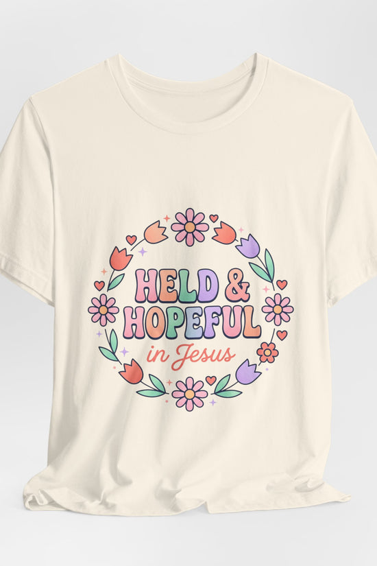 Held & Hopeful in Jesus Tee | Colorful Christian Encouragement, Retro Pastel