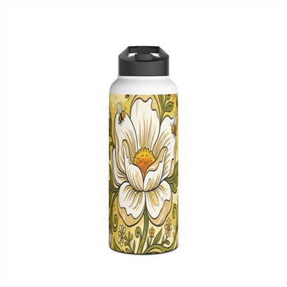 Floral Stainless Steel Water Bottle — Yellow Vintage Magnolia Design