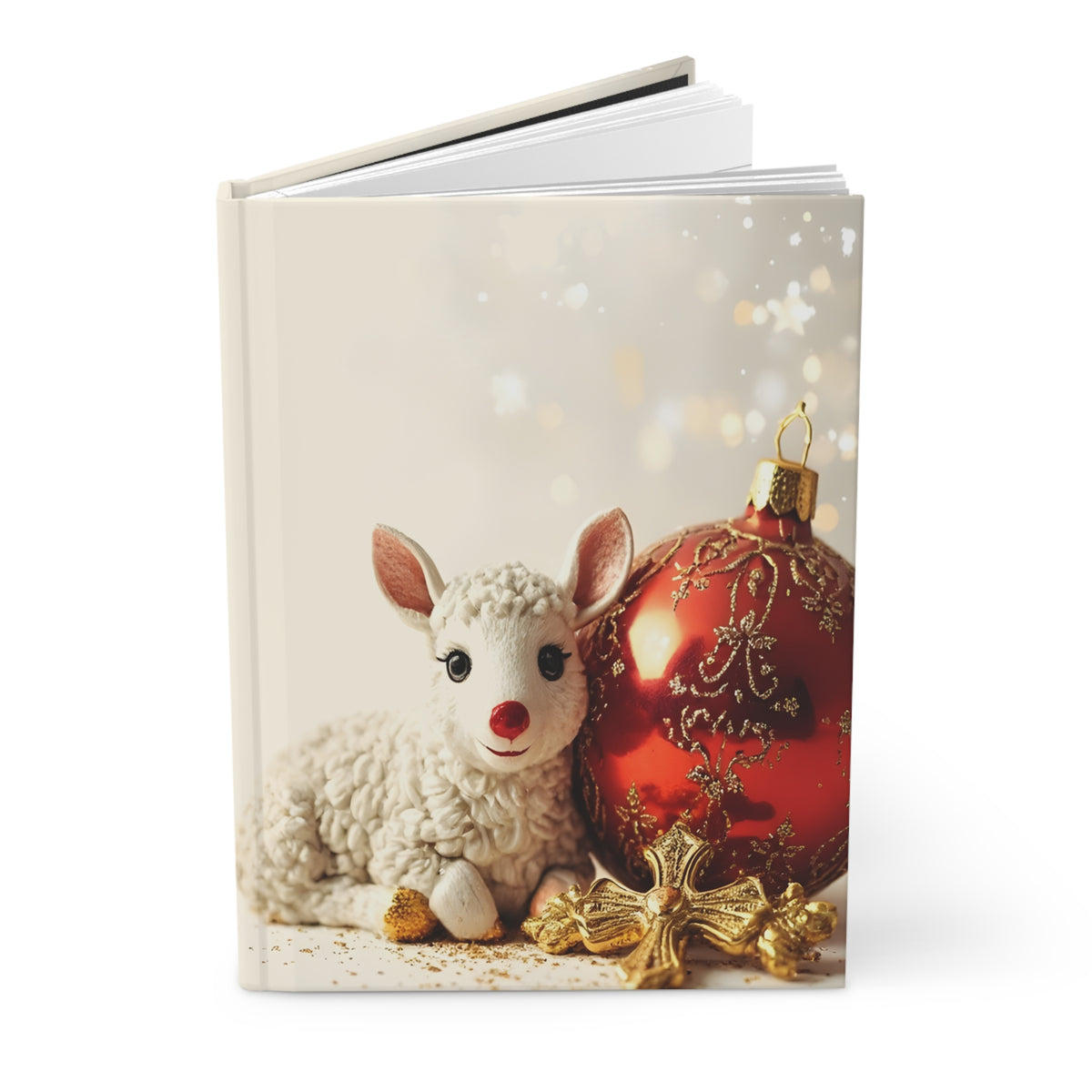 Christmas Lamb Hardcover Journal — Festive Red Ornament Holiday Lined Notebook