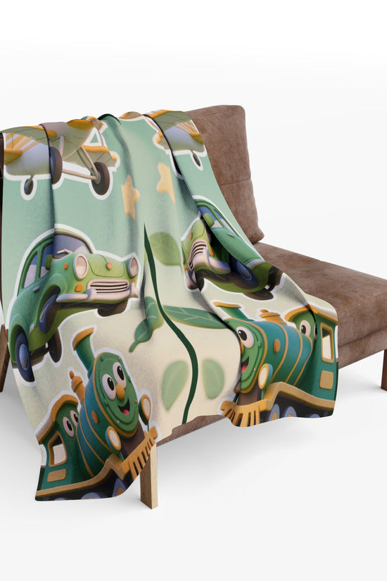 Kids Transport Fleece Blanket — Cute Plane, Car & Train Nursery Throw by Grace Canvas Shop