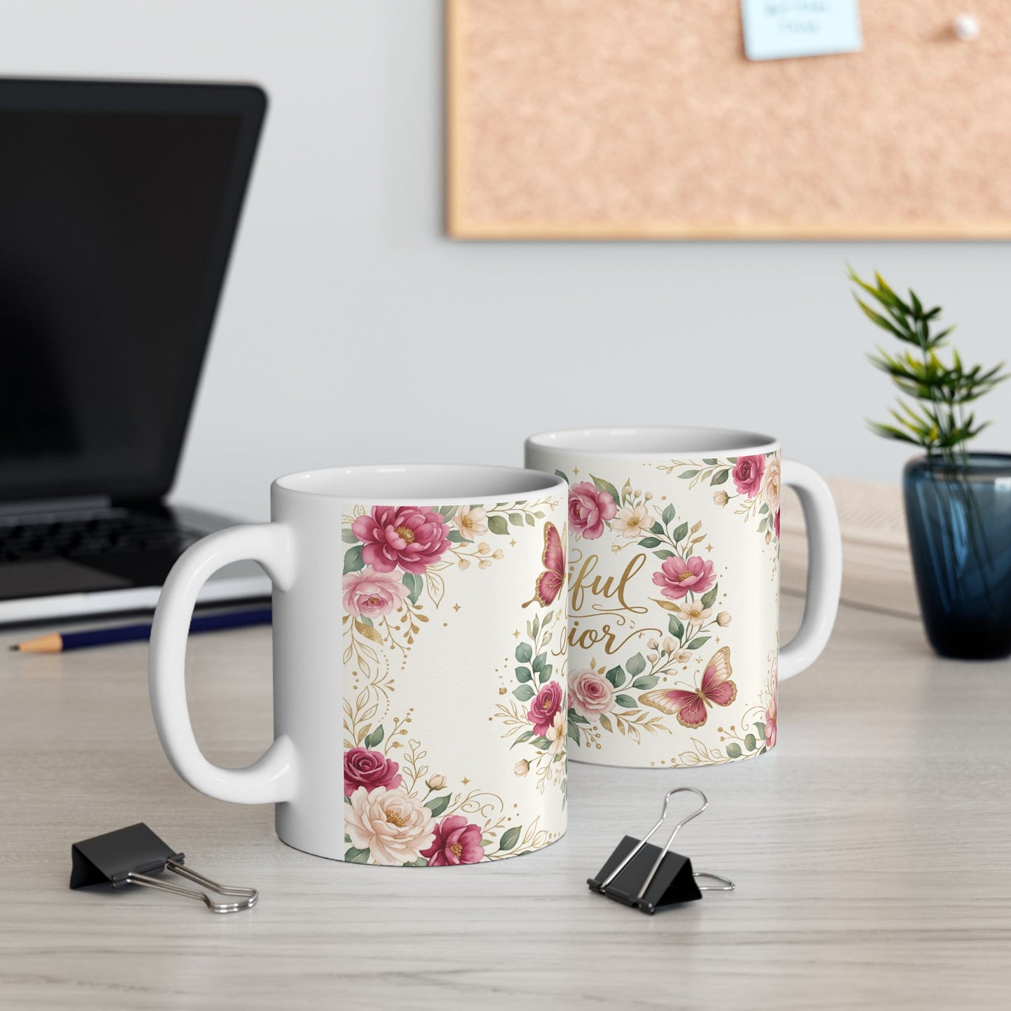 Beautiful Warrior Floral Ceramic Coffee Cup (11oz, 15oz)