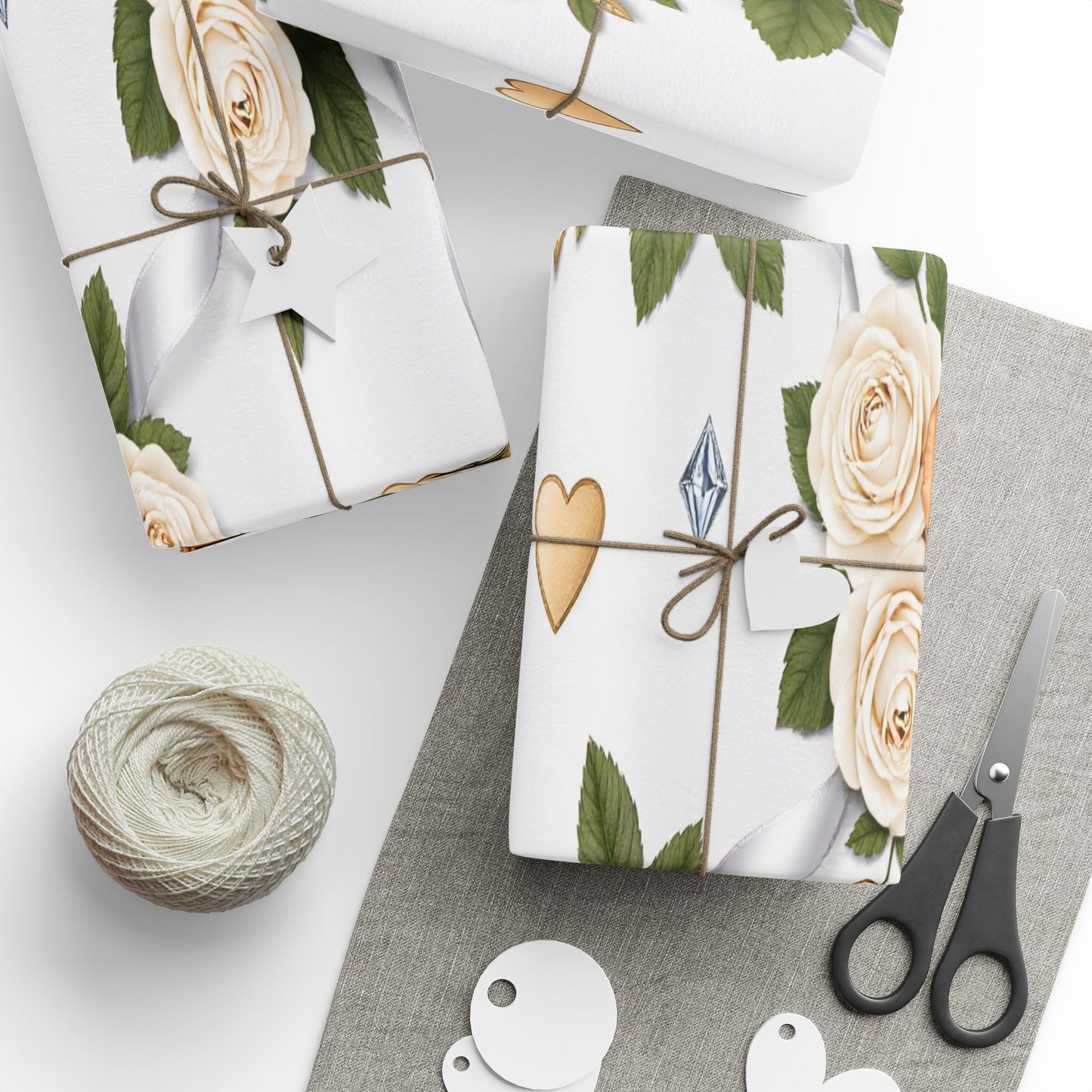 Elegant Cream Hearts and Diamonds Floral Gift Wrap Paper