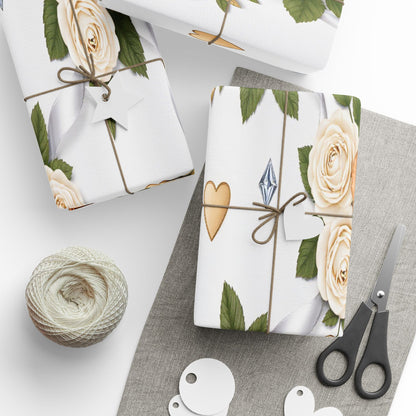 Elegant Cream Hearts and Diamonds Floral Gift Wrap Paper