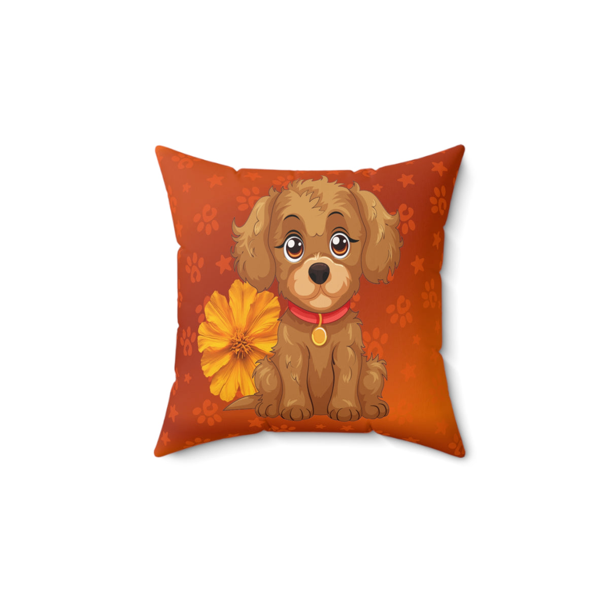 Cute Puppy Floral Throw Pillow — Cartoon Dog Decorative Cushion